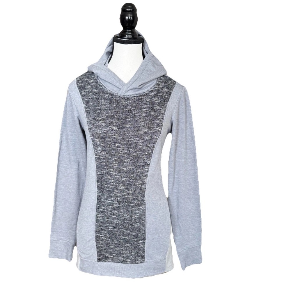 LOGO LORI GOLDSTEIN A-Line Tunic Hoodie Top Gray Color block XS Athleisure QVC - Picture 2 of 11
